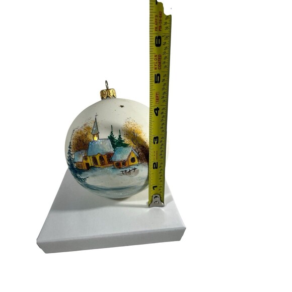 Vintage Hand Painted Glass Ball Ornament Christmas Winter Church Scene  5” H - Picture 8 of 13